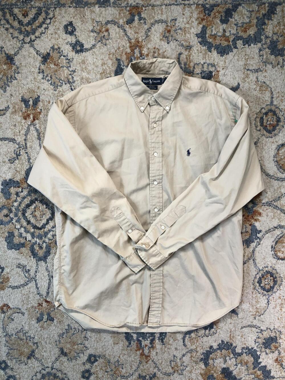 Ralph Lauren Shirt Mens Large Beige Blake Long Sleeve Button Down Pony Logo